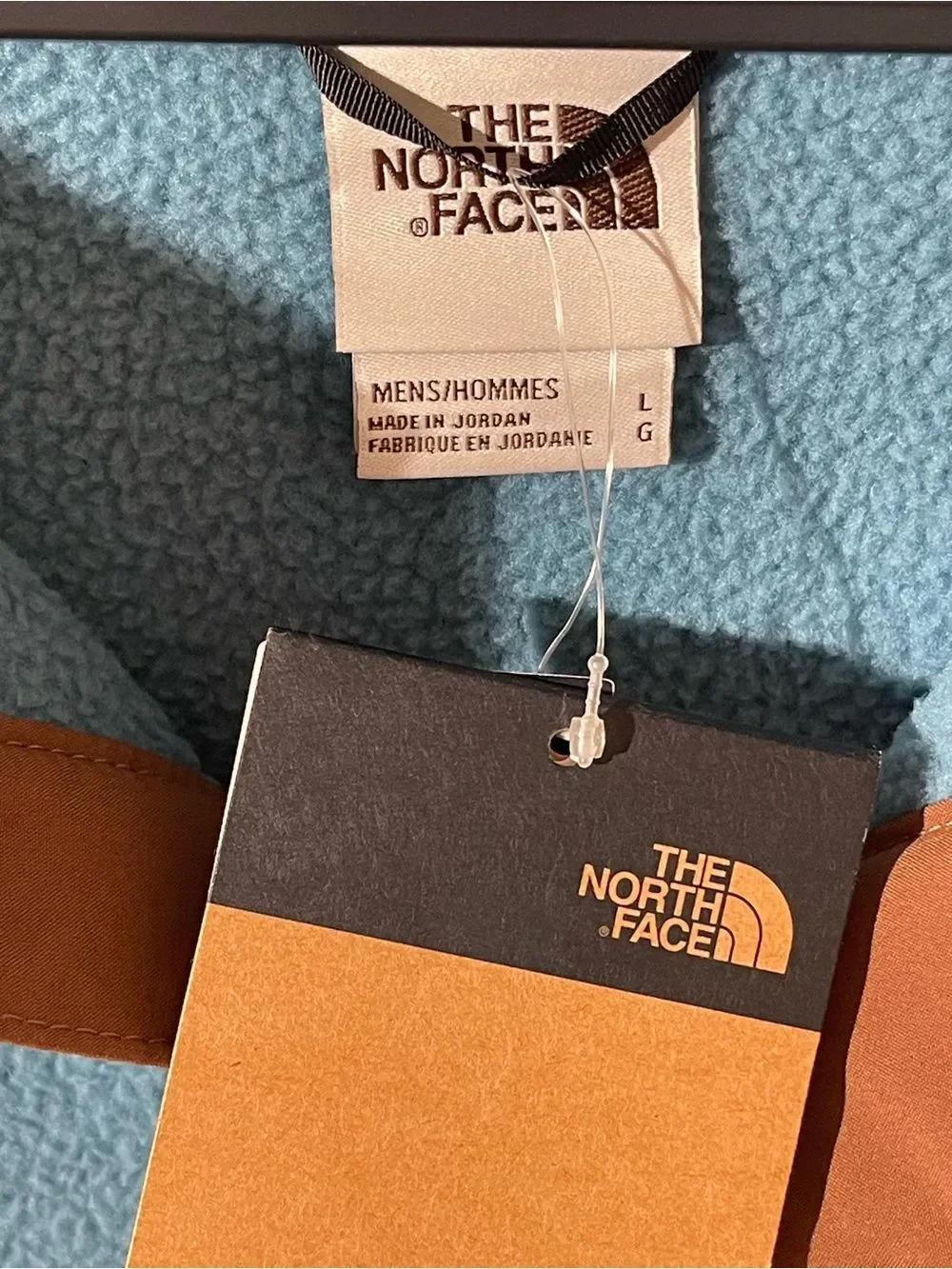 The North Face Men's Teal Hooded Fleece Pullover with Tan Trim